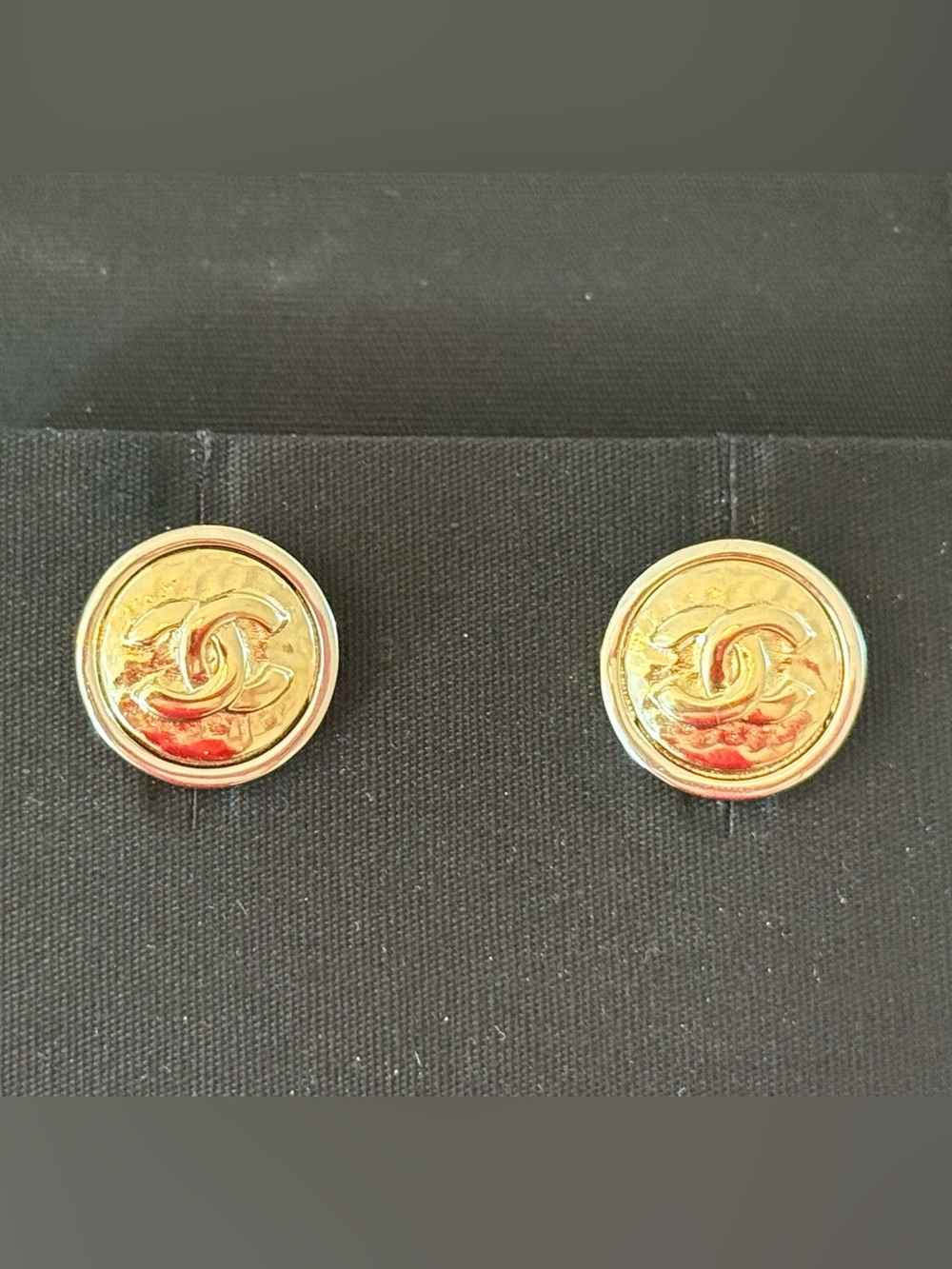 Chanel Gold & Silver Hammered Metal Stud Earrings